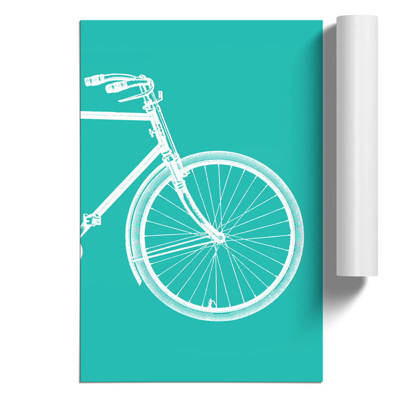 Bicycle Abstract No.2 Teal - Unframed Painting, 59cm H x 42cm W x 0.1cm D
