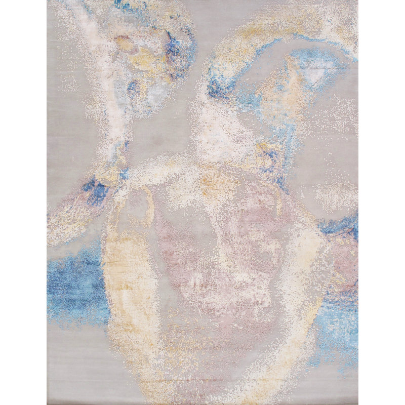 Modern Abstract Ivory Area Rug, Rectangle 9'1" x 12'2"