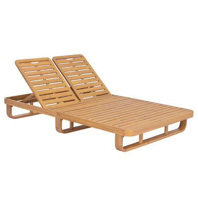 Chaise longue double en bois d'acacia avec coussins et dossiers doubles réglables Orenyx