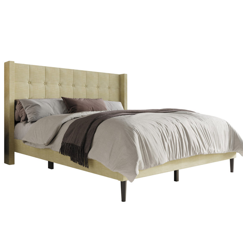 Upholstered Wingback Bed, Cream, Twin