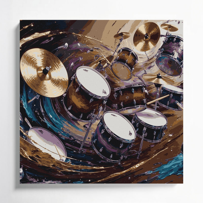 «Music Drums», art mural sur toile noire, H 8 po x l 8 po