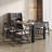 70.9'' Dining Table With Storage,Farmhouse Extendable Dining Room Table with Sideboard Walnut & Gray Seats 4-6