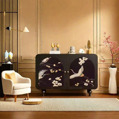 Pine Storage Cabinet with Elegant Brass Handles
