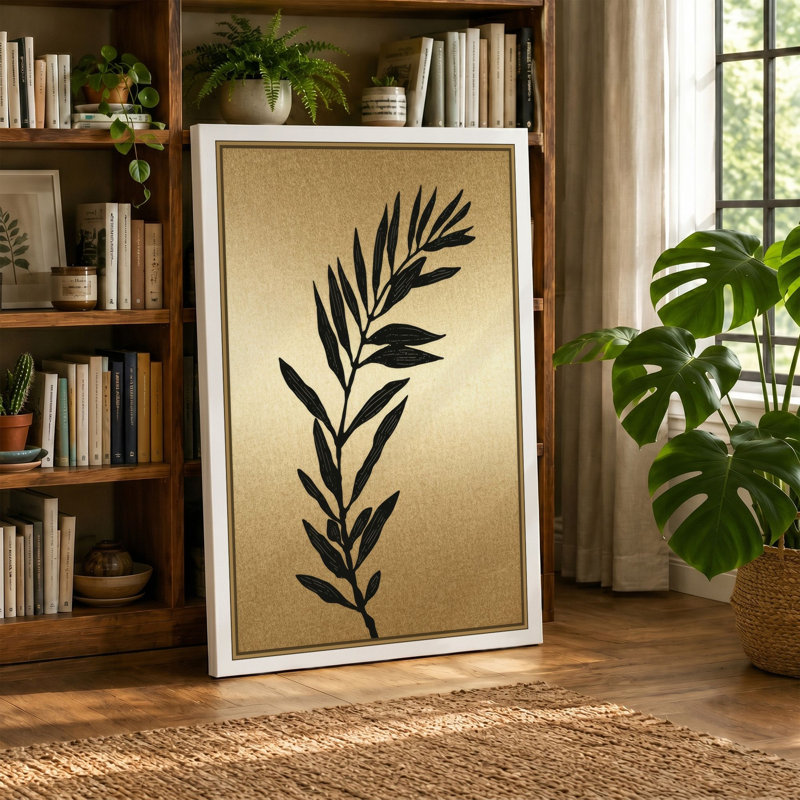 Single Stem in Gold Botanical 1 Piece Wrapped Canvas Wall Art, 24x16 - 61.0 x 40.6 cm, Ochre Border
