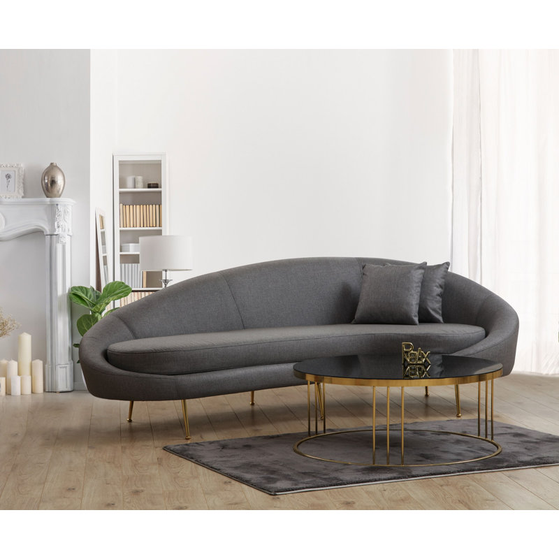 Luxurious 3-Seat Sofa, Dark Grey, 100% Polyester Fabric, 100.4 x 33.5 x 47.2 inches | Beech Wood & Chipboard Frame, Gold Metal Legs | Soft Foam & Feather Cushioning, 2 Removable 18 x 18 inch Pillows | Dry-Cleanable, Elegant Design for Modern Living Rooms
