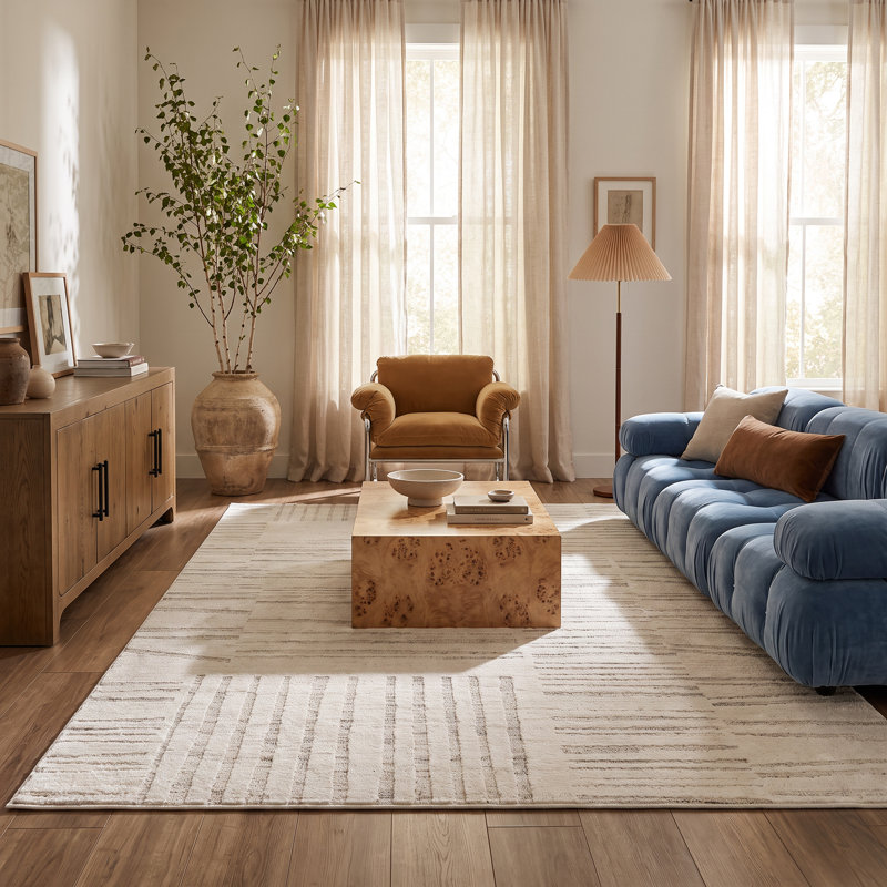 Rug Modern Indoor Area Rug, Beige Cream., Rectangle 6'7" x 9'6"