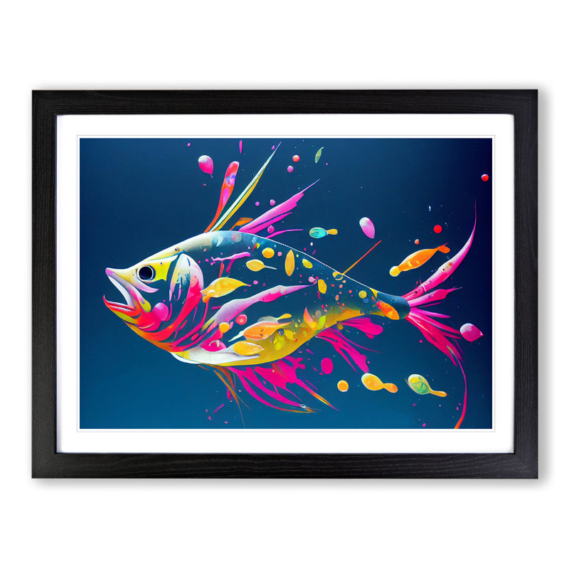 XH1022-3879X Fish Splash Vol.2 Abstract - Single Picture Frame Painting, 25cm H x 34cm W x 2cm D, Black
