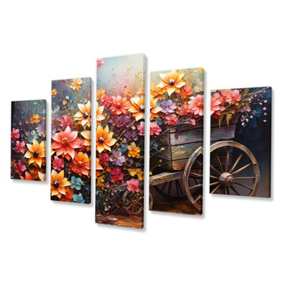 Colorful Old Cart Cart Of - Old American Cart Wall Decor - 5 Panels