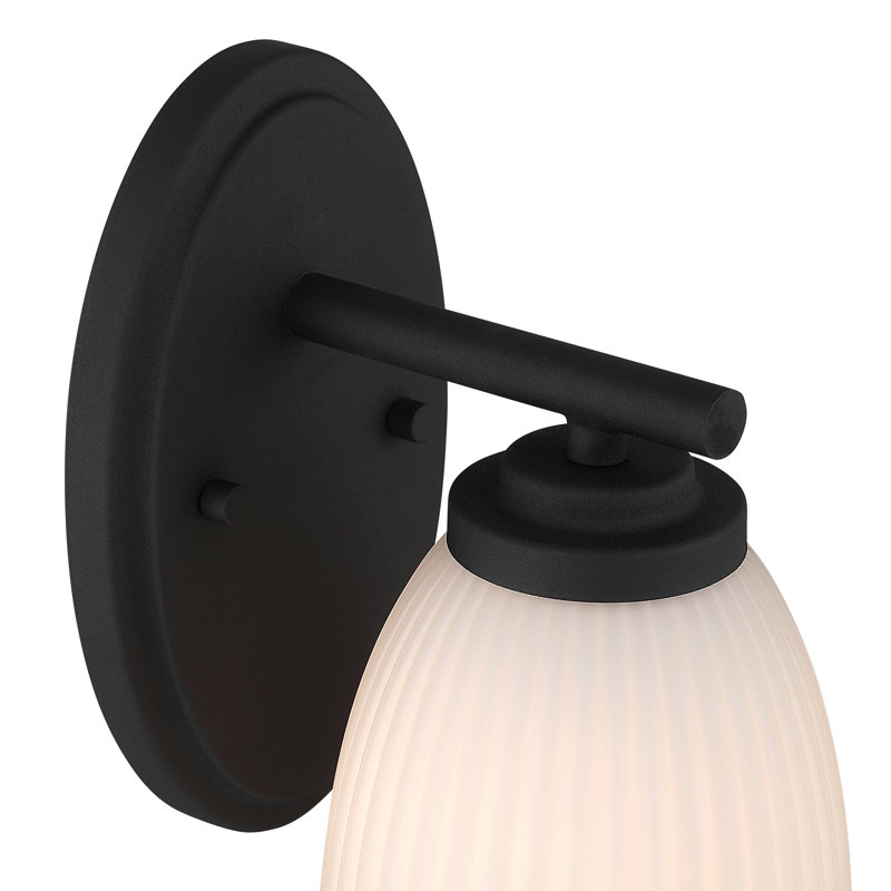 1-Light Modern Ribbed Frosted Glass Wall Sconce, Black
