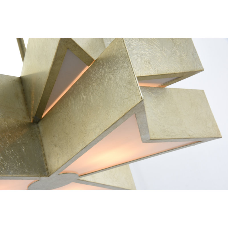 Lustre transitionnel à feuille d'argent 6 lumières, Argent