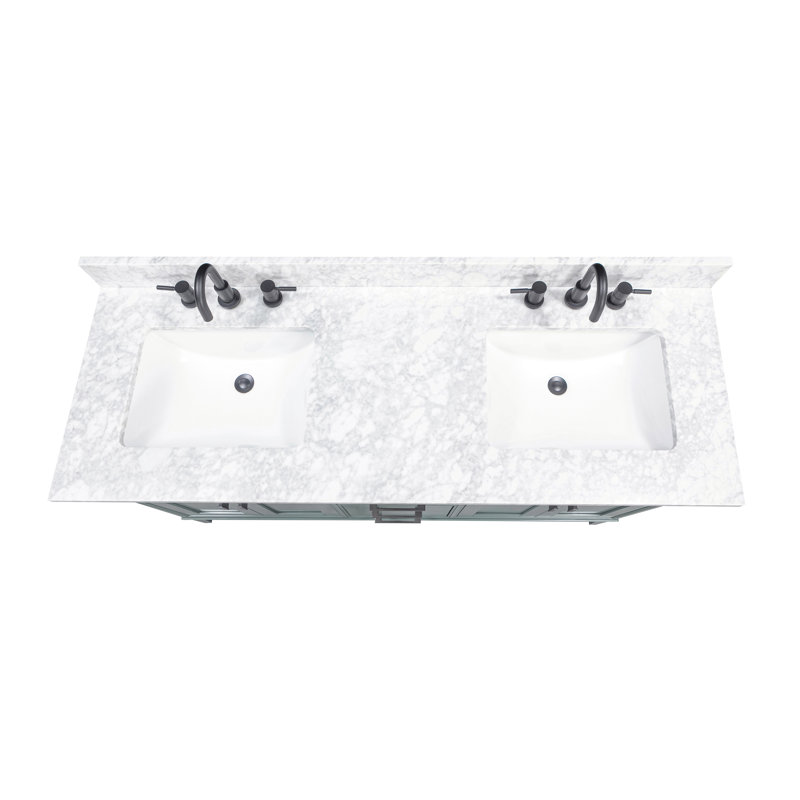 Madison 60" Double Bathroom Vanity with Carrara Marble Top, Carrera White, Smoke Green