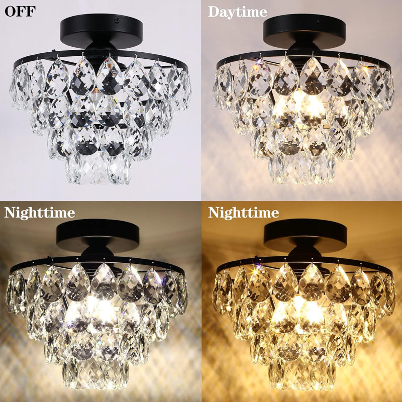 Daugherty Mini Crystal Chandelier Ceiling Light Small, Modern Crystal Ceiling Light for Hallway Overhead Fixtures Semi Flush Mount Mini Chandelier for Bedroom Hall Living Room Hallway