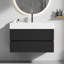 Meuble-lavabo de 36 po en noyer avec lavabo à surface solide blanc brillant et tiroirs noirs doux, salle de bain murale flottante-134281422-134281426-134281427