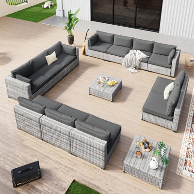 No-Assembly Chairs, 12-Person Patio Furniture Set Durable Wicker Outdoor Sectional Seating Group Outdoor Conversation Sofa