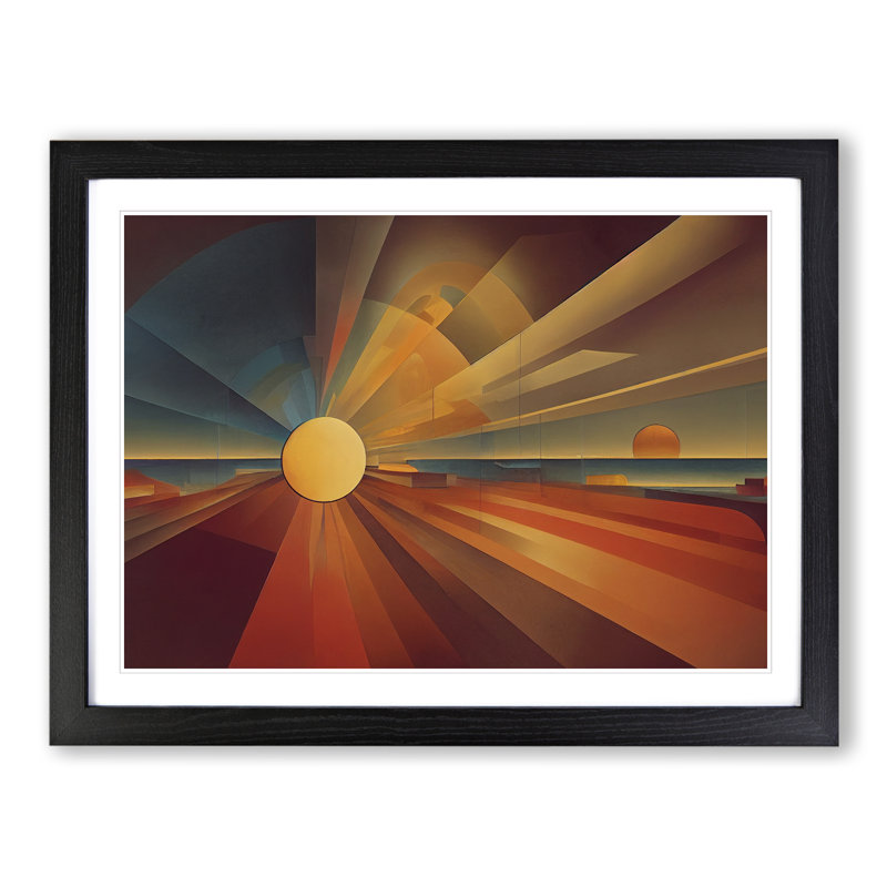 Abstract Sunset Sun Vol.5 - Single Picture Frame Print, 46cm H x 64cm W x 2cm D, Black