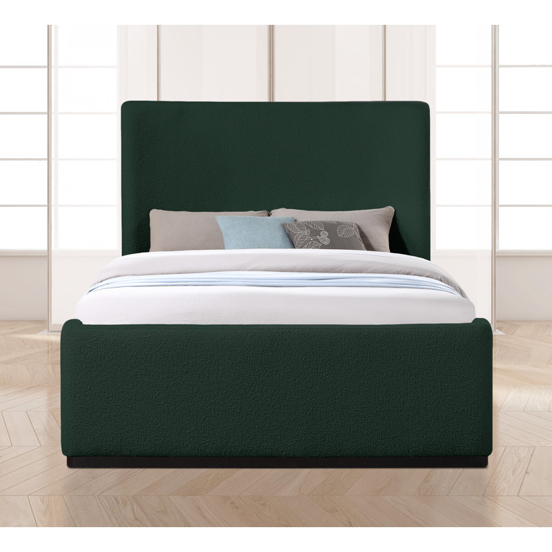 Grand lit Oliver Boucle, Tissu bouclé vert, Très grand
