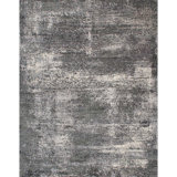 Hand-Knotted Wool/Silk Area Rug in Black/Light Gray