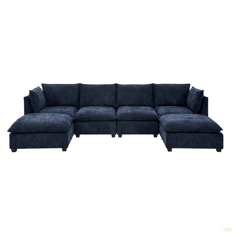 Canapé modulaire à 4 places avec 2 repose-pieds et canapé-lit en chenille Comfy Cloud