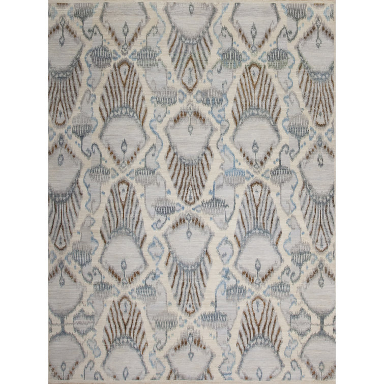 Jazz Hand Knotted Wool Area Rug in Gray/Blue