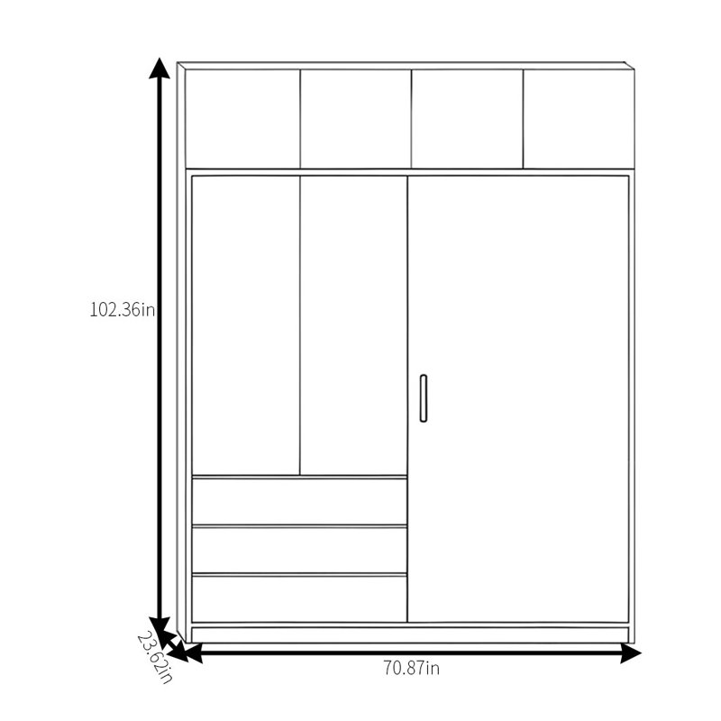 Garde-robe simple couleur noyer, H 102,36 po x l 70,87 po x P 23,62 po
