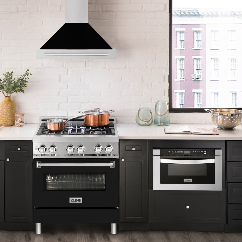 30" Stainless Steel and Black Matte Wall Mounted Range Hood