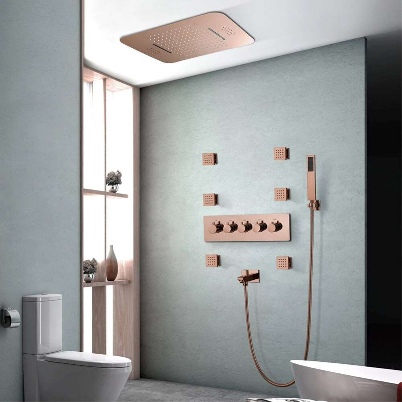 Modena Phone Controlled Thermostatic Shower System with LED Display, Rose Gold