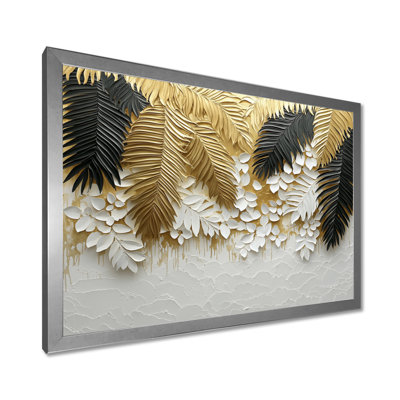 «Cordis Golden Plams Midnight Collage I» - art mural palmiers et palmiers