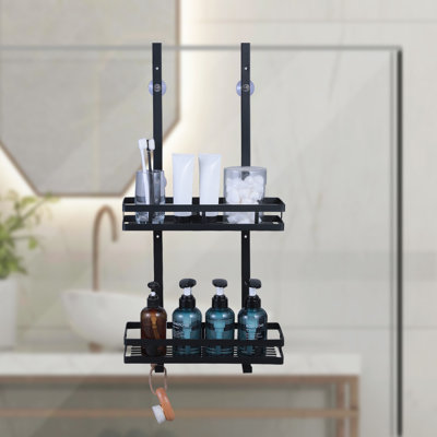 Serviteur de douche avec 4 ventouses et 2 crochets noir mat