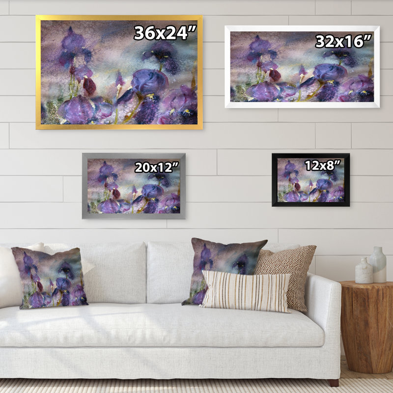 Champ abstrait de fleurs mauves - reproduction d'art sur toile, Cadre noir, H 8 po x l 12 po x P 1 po