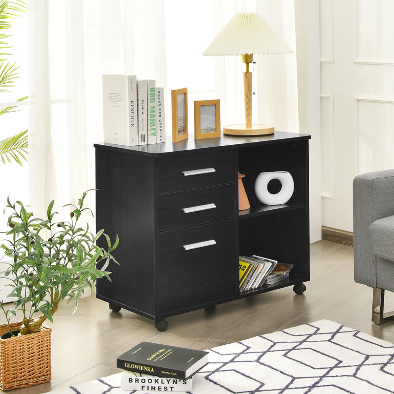 Nis 32'' Wide 3 -Drawer Mobile File Cabinet, Black