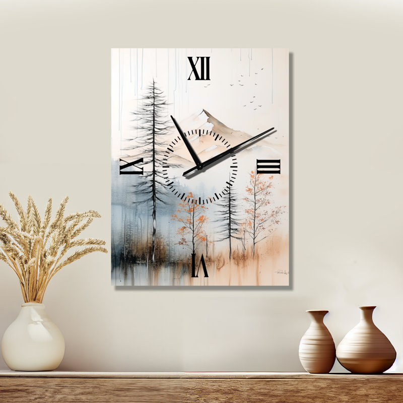Horloge murale minimaliste de montagne hivernale I - Beige de style scandinave, H 32 po x l 24 po - Rectangle