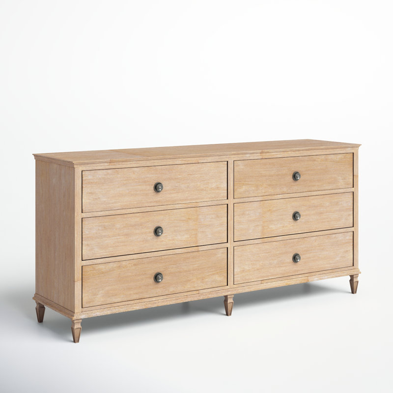Mid-Century French-Inspired 6-Drawer Gray Dresser
