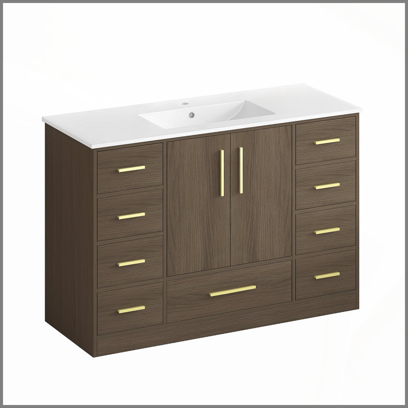 Meuble-lavabo de 48 po brun foncé. Armoire de rangement abondante - 2 portes à fermeture douce et 9 tiroirs