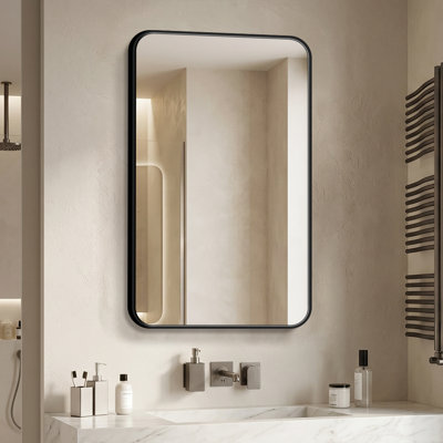 Miroir de salle de bain moderne avec cadre noir, miroir de meuble-lavabo mural avec verre incassable, plusieurs tailles