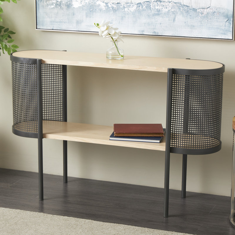 Oval Two-Toned 1 Shelf Console Table With Mesh Side Panels And Tabletop