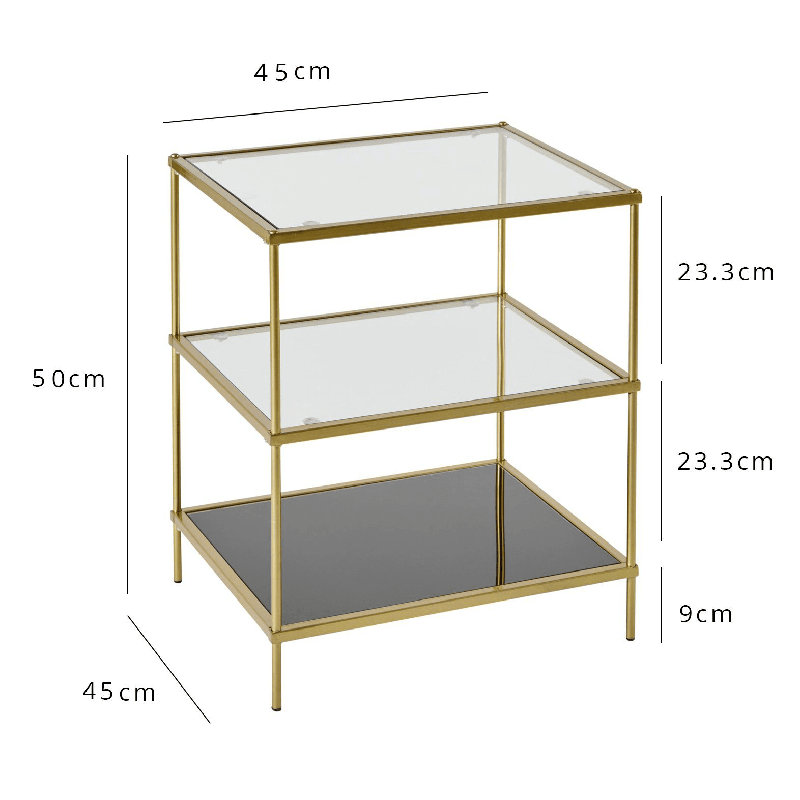 Vicente Glass Top Side Table, Brushed Gold