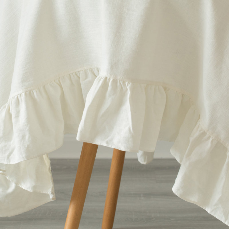 100% Pure Linen Washable Tablecloth With Ruffle Trim, 70" L x 70" W, White