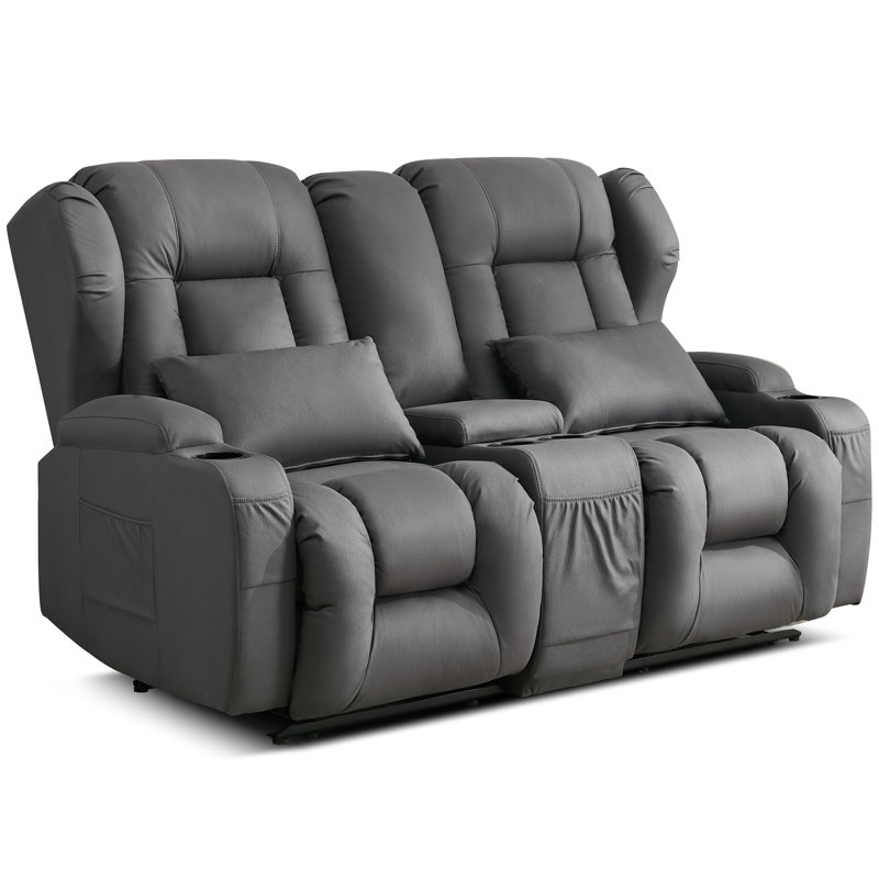 Loveseat Recliner with Storage Center Console, Manual Double Reclining Sofa with Pockets, Cup Holders, Pillows
