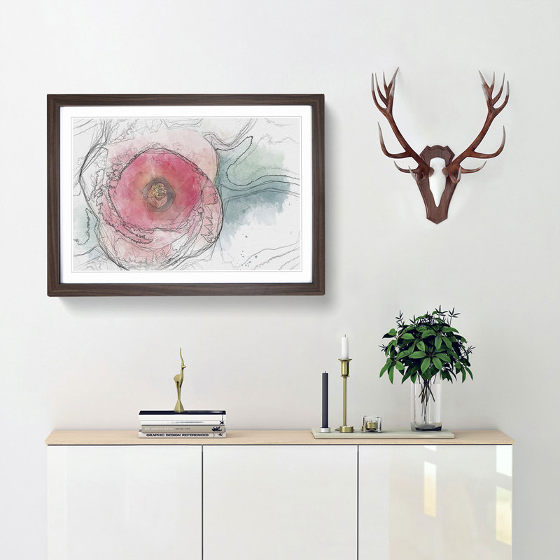 A Pink Hibiscus Flower in Abstract - Framed Print, Walnut Framed, 36cm H x 48cm W x 2cm D