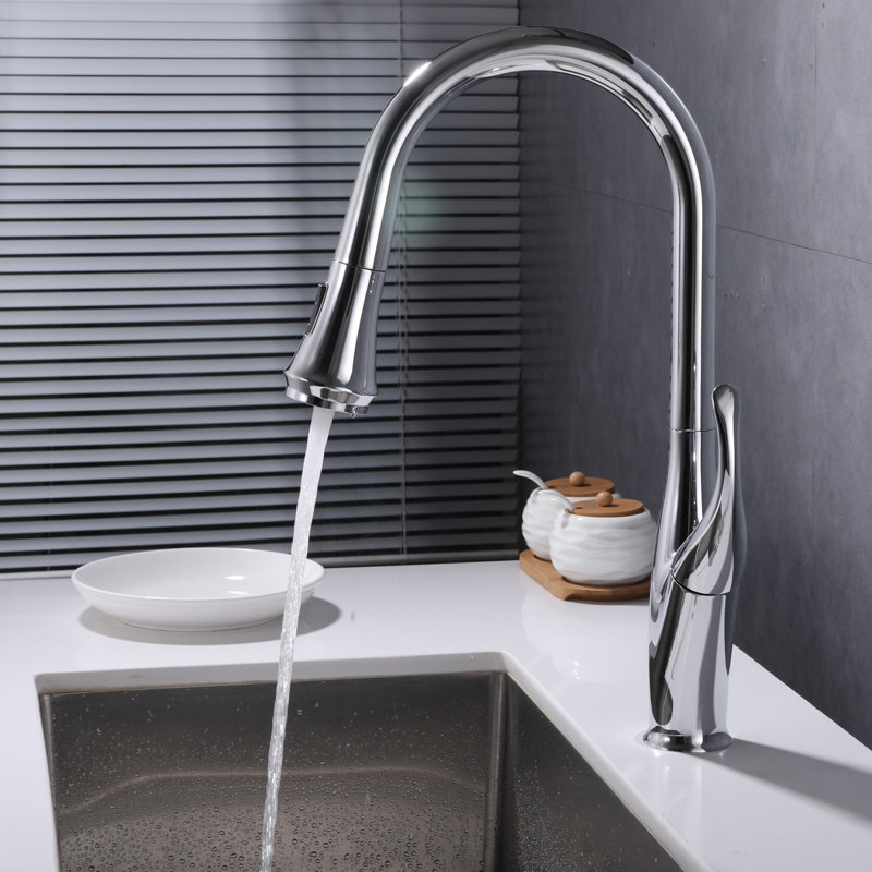 Single Handle Pull Down Kitchen Faucet , Chrome Plated