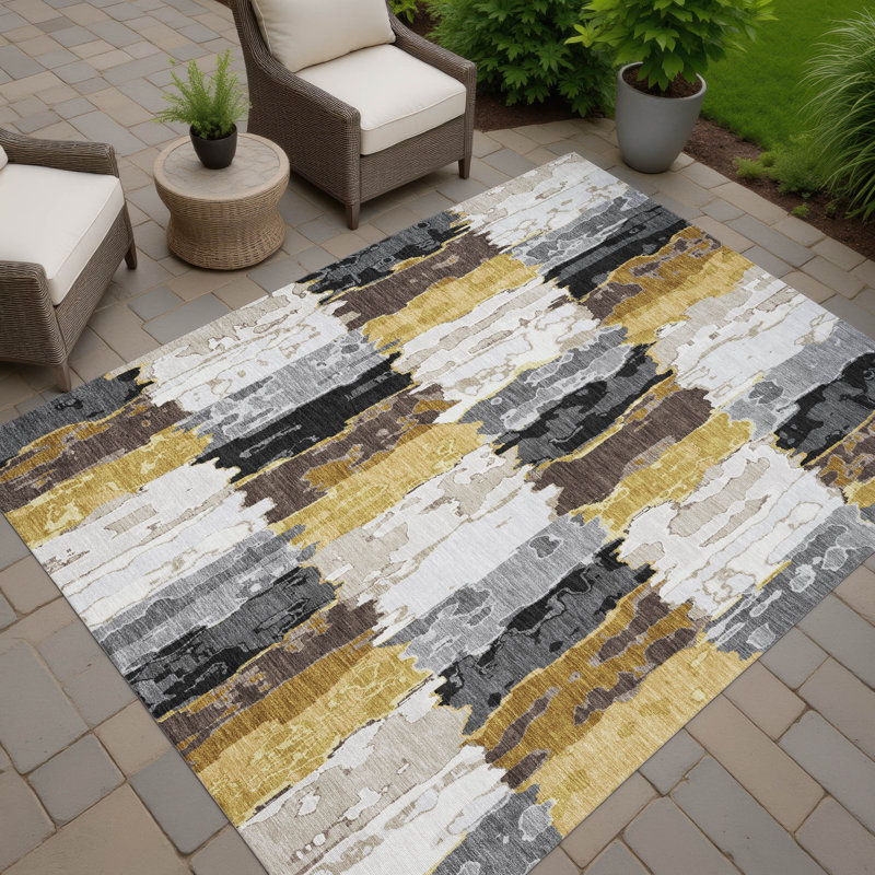 Tapis moderne lavable à la machine intérieur / extérieur ACN2697, Gris, 3 pi x 5 pi