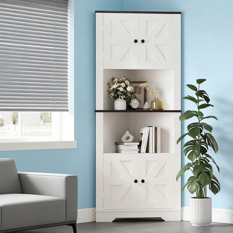 63" Tall Corner Storage Cabinet, Freestanding Kitchen Pantry Cabinet with Adjustable Shelves, Wooden Floor Corner Cabinet for Kitchen, Living Room