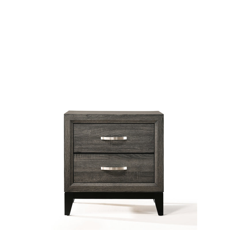 Table de chevet grise avec finition vieillie et tiroir spacieux pour la chambre à coucher