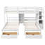 Triple lit superposé simple avec tiroirs, rangement pour escalier, tablettes intégrées, blanc compact
