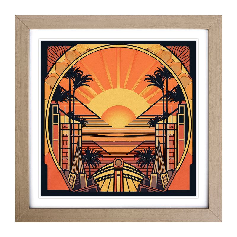 Sunrise Art Deco No.2 - Framed Print, Oak