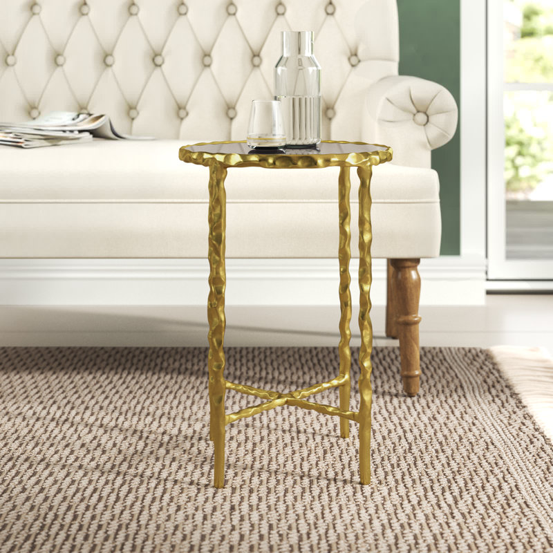 Gimlet Black Aluminum Metal Side End Accent Table with Shaded Glass Top, 15" x 15" x 22", Gold