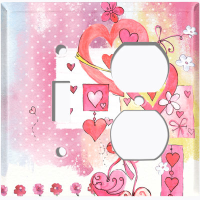 Metal Light Switch Plate Outlet Cover (Love Ornament Hearts - (L) Single Toggle / (R) Single Outlet)