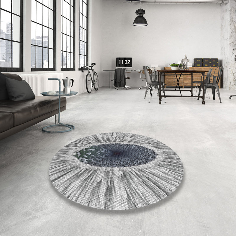 Tapis zone grise à motifs, Rond 4 pi