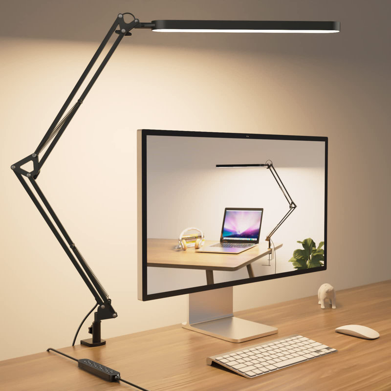 Led Desk Lamp - Desk Light For 31.5" Tall - 5 Color Modes X 11 Brightness Levels - Adjustable Swing Arm - Timmer & Memory Function - 12W Lamp For Desk - Black