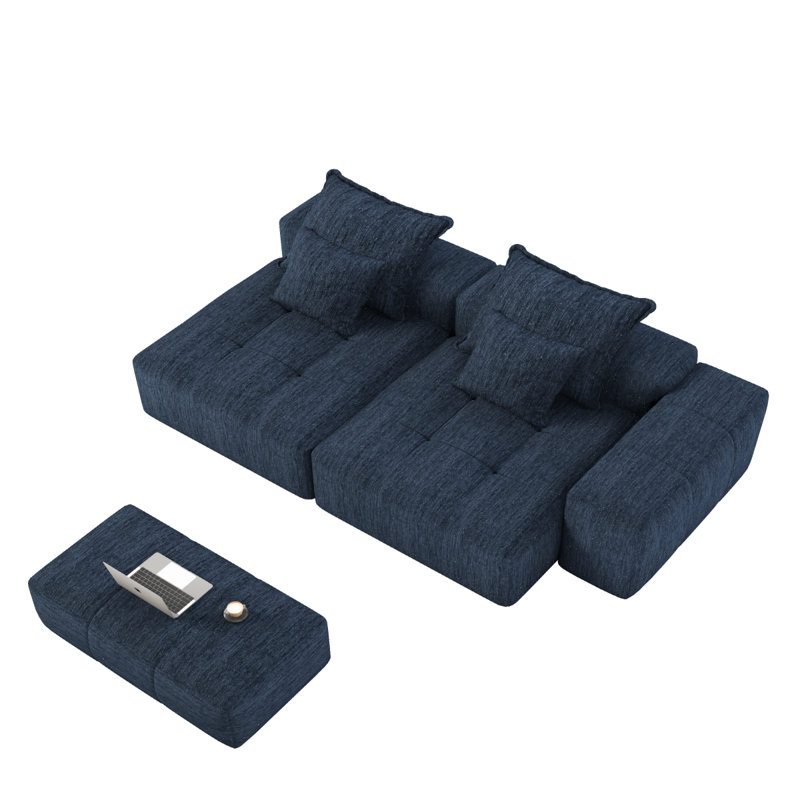 Modern Oversized Modular Sectional Sofa With 2 Chaise Lounge And 2 Armrest,Sparkling Chenille Fabric Soft Cushion Sofa With 4 Pillows,4 PCS DIY Combination Tufted Sofa,No Assembly Required